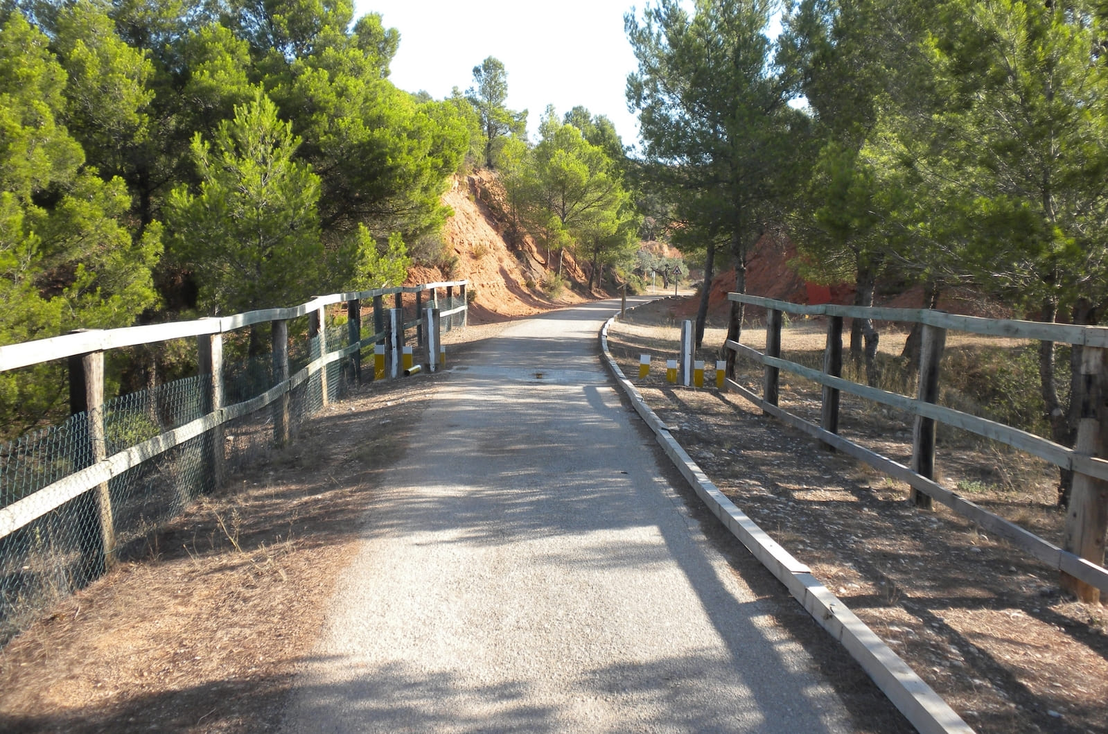 La Vía Verde entre pinos, con barandillas de madera