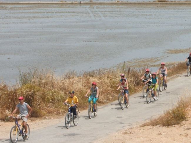 Nens en bicicleta per un camí del Delta